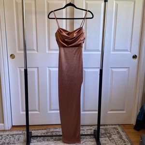 Windsor Lola High Slit Satin Dress Rose Gold size: SMALL